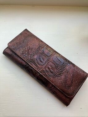 Amici accessories Croc-Embossed  Foldover Clutch with change purse in Burgundy